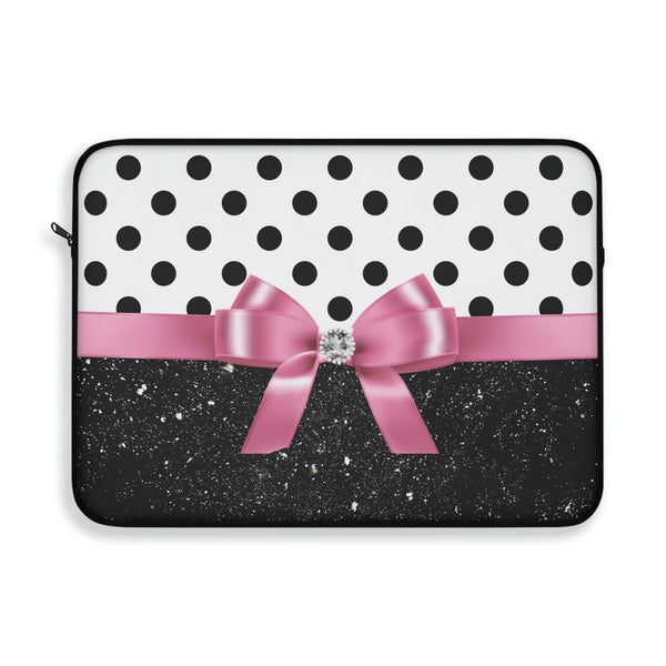 Laptop Sleeve-Pink Bow-Black Polka Dots-Black Glitter