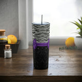 Skinny Tumbler, 20oz-Glam Purple Bow-Zebra-Black Glitter