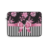 Laptop Sleeve-Glam Pink Bow-Pink Stencil-Black White Pinstripes