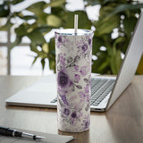 Skinny Tumbler, 20oz-Soft Purple-Floral Stencil-White