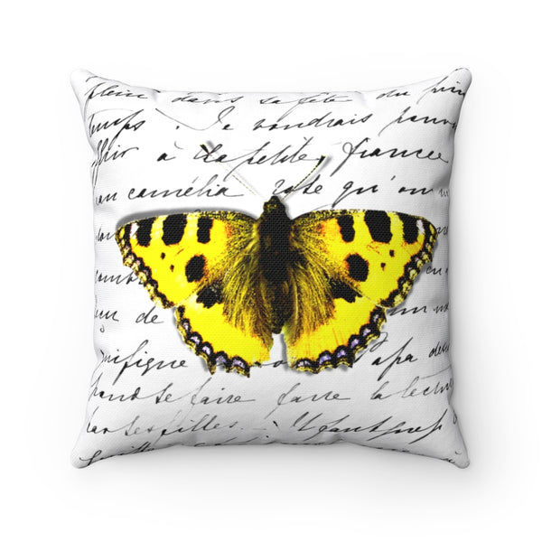 Square Pillow-Yellow Butterfly-Illegible Cursive