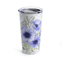 Tumbler 20oz-Soft Blue Floral-Blue Stencil-White