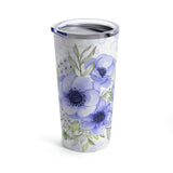 Tumbler 20oz-Soft Blue Floral-Blue Stencil-White