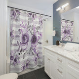 Shower Curtains-Soft Purple Floral-Soft Purple Horizontal Stripes-White