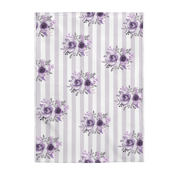 Velveteen Plush Blanket-Stormy Purple-Floral Pinstripes
