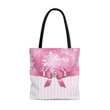 Tote Bag-Glam Pink Bow-Pink White Stencil-Pink White Pinstripes