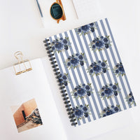 Spiral Notebook-Stormy Blue-Floral Pinstripes-Ruled Lined