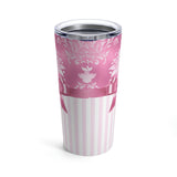 Tumbler 20oz-Glam Pink Bow-Pink White Stencil-Pink White Pinstripes