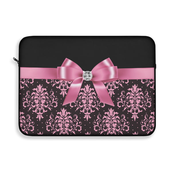 Laptop Sleeve-Glam Pink Bow-Pink Lace-Black