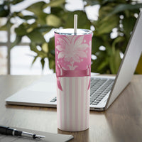 Skinny Tumbler, 20oz-Glam Pink Bow-Pink White Stencil-Pink White Pinstripes