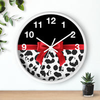 Wall Clock-Glam Red Bow-Snow Leopard-Black