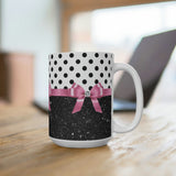 Coffee Mug 15oz-Glam Pink Bow-Black Polka Dots-Black Glitter