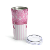 Tumbler 20oz-Glam Pink Bow-Pink White Stencil-Pink White Pinstripes