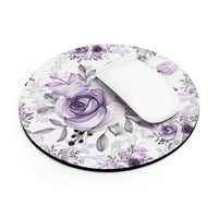 Mouse Pad-Soft Purple-Floral Stencil-White