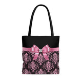 Tote Bag-Glam Pink Bow-Pink Lace-Black