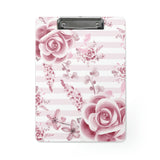 Clipboard-Soft Pink Floral Mauve-Horizontal Stripes-White