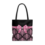 Tote Bag-Glam Pink Bow-Pink Lace-Black