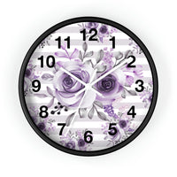 Wall Clock-Soft Purple Floral-Soft Purple Horizontal Stripes-White