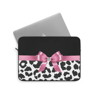 Laptop Sleeve-Glam Pink Bow-Snow Leopard-Black