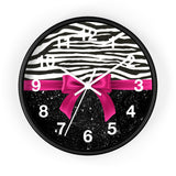 Wall Clock-Glam Passion Pink Bow-Zebra-Black Glitter