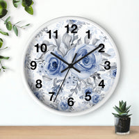 Wall Clock-Stormy Blue-Floral Stencil-White