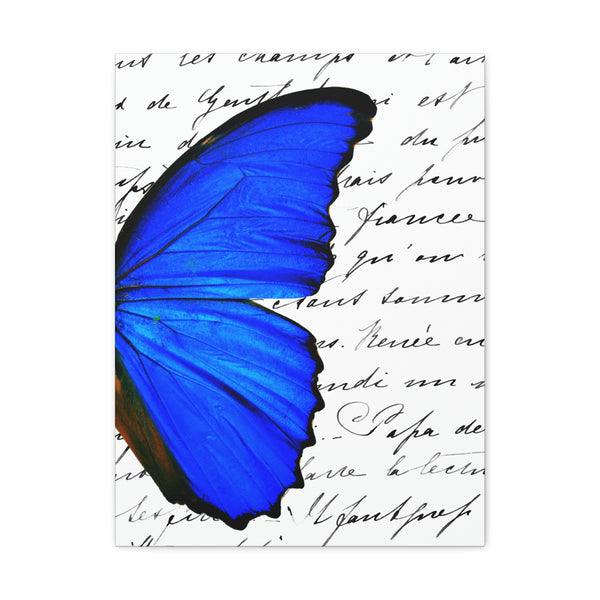 Canvas Art Panel 18"X24"in-Royal Blue Butterflies-Illegible Cursive-Right Wing