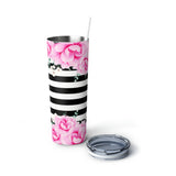 Skinny Tumbler, 20oz-Magenta Pink-Floral Bash-Black Horizontal Stripes-White