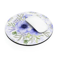 Mouse Pad-Soft Blue Floral-Blue Stencil-White