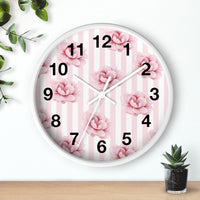 Wall clock-Pink Floral Pinstripes