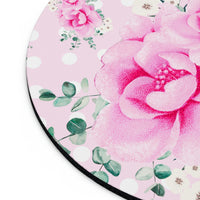 Mouse Pad-Magenta Pink Floral-White Polka Dots-Pink