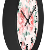 Wall Clock-Lush Pink Floral-White Polka Dots-Pink