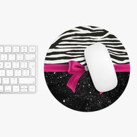 Mouse Pad-Glam Passion Pink Bow-Zebra-Black Glitter