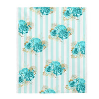 Velveteen Plush Blanket-Aqua Blue-Floral Pinstripes