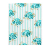 Velveteen Plush Blanket-Aqua Blue-Floral Pinstripes