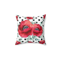 Square Pillow-Rouge Red Floral-Black Polka Dots-White