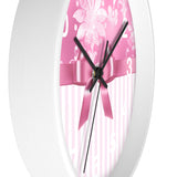 Wall Clock-Glam Pink Bow-Pink White Stencil-Pink White Pinstripes