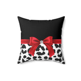 Square Pillow-Glam Red Bow-Snow Leopard-Black