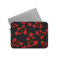 Laptop Sleeve-Red Floral Blossoms-Black