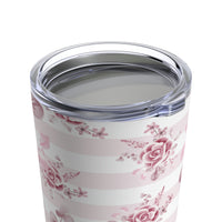Tumbler 20oz-Soft Pink Floral Mauve-Horizontal Stripes-White