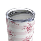 Tumbler 20oz-Soft Pink Floral Mauve-Horizontal Stripes-White