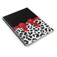 Small Spiral Notebook, 6x8in-Glam Red Bow-Snow Leopard-Black