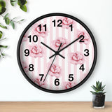 Wall clock-Pink Floral Pinstripes