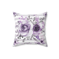 Square Pillow-Soft Purple Floral-Soft Purple Horizontal Stripes-White