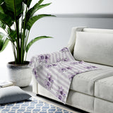 Velveteen Plush Blanket-Stormy Purple-Floral Pinstripes