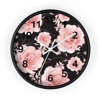 Wall Clock-Pink Rose-Pink Stencil-Black