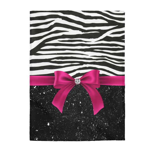Velveteen Plush Blanket-Glam Passion Pink Bow-Zebra-Black Glitter