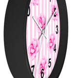 Wall clock-Magenta Pink-Floral Pinstripes