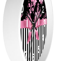 Wall clock-Glam Pink Bow-Pink Stencil-Black White Pinstripes