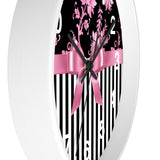 Wall clock-Glam Pink Bow-Pink Stencil-Black White Pinstripes