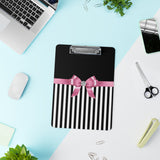 Clipboard-Glam Pink Bow-Black White Pinstripes-Black